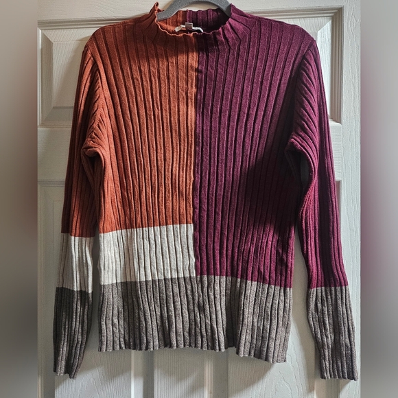 LIVERPOOL Mock Neck Pullover Colorblock Rib Knit Sweater - Picture 2 of 4